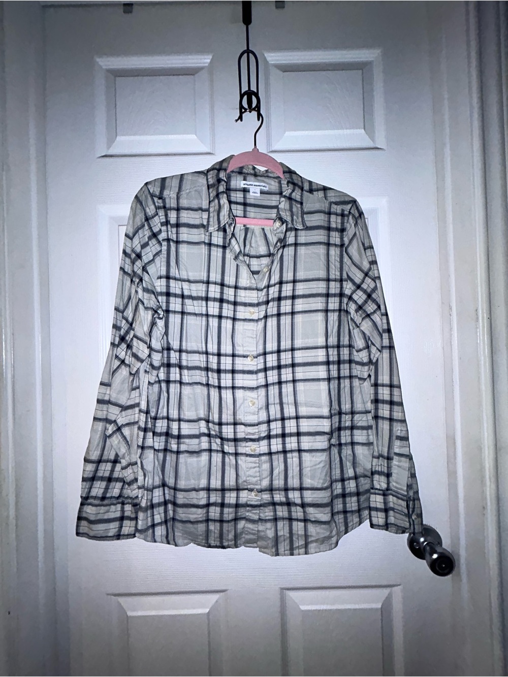 Amazon Essentials Ivory & Gray Plaid Button-Down Shirt